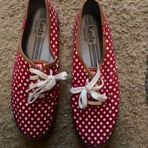 Red and white polka dot keds